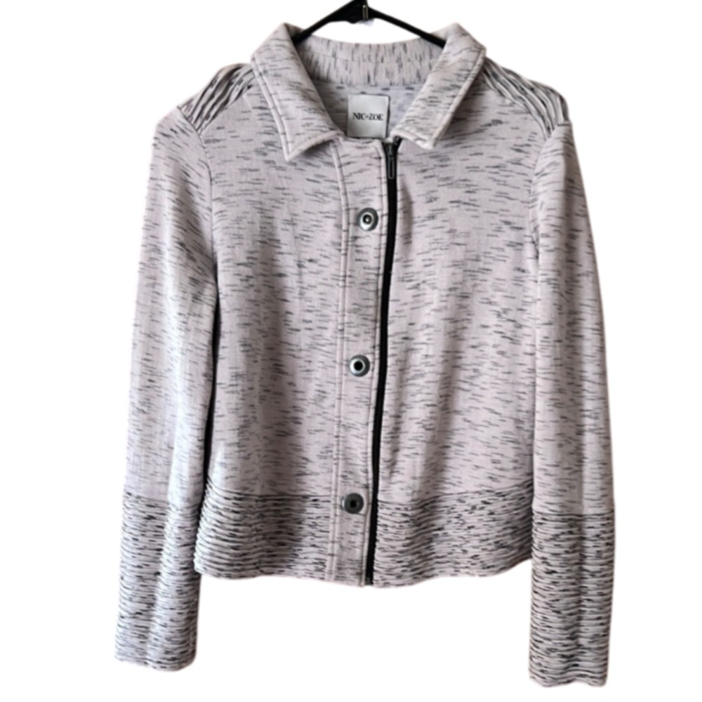 Nic + Zoe Cropped Snap-Up and Full Zip Jacket Grey Size Medium Textured